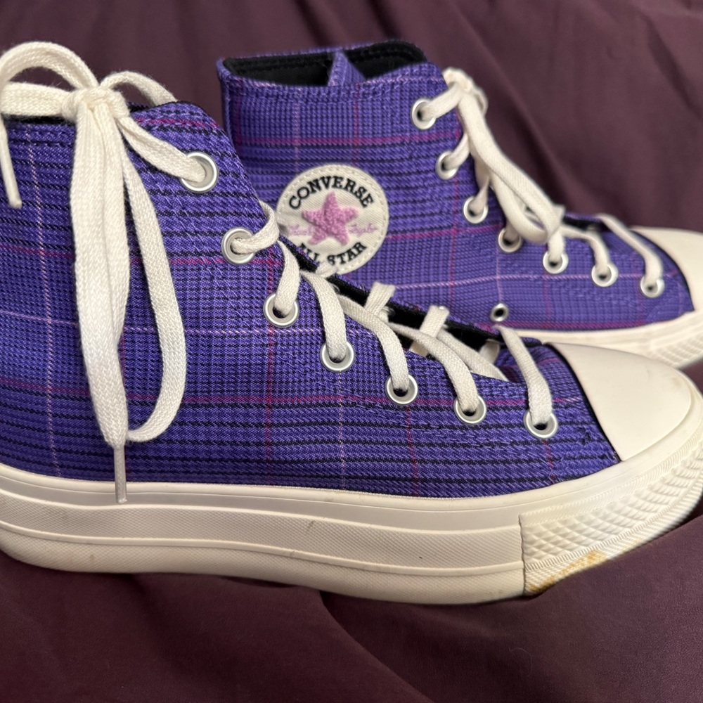 Converse High Top Sneakers - Purple Plaid with White Accents